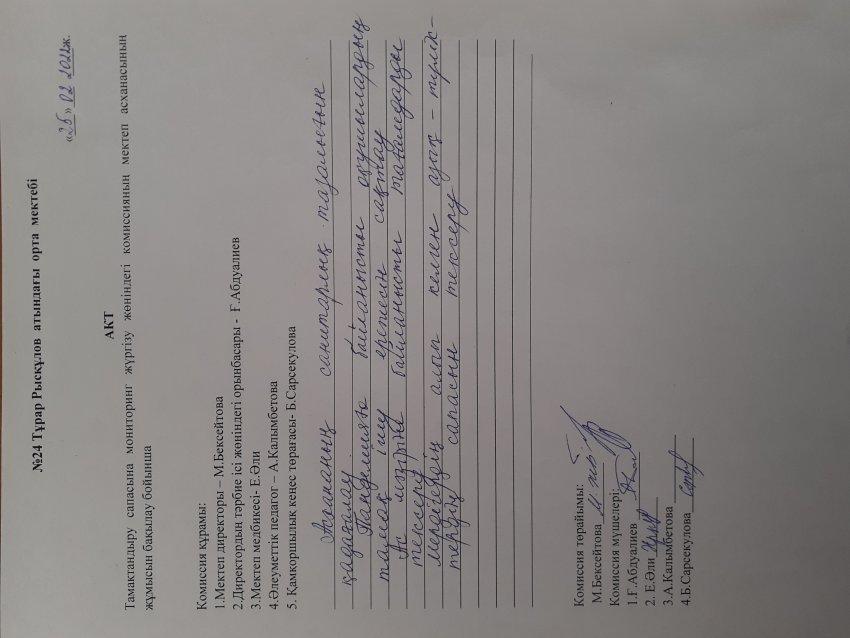 Тамақтану жөніндегі акт
